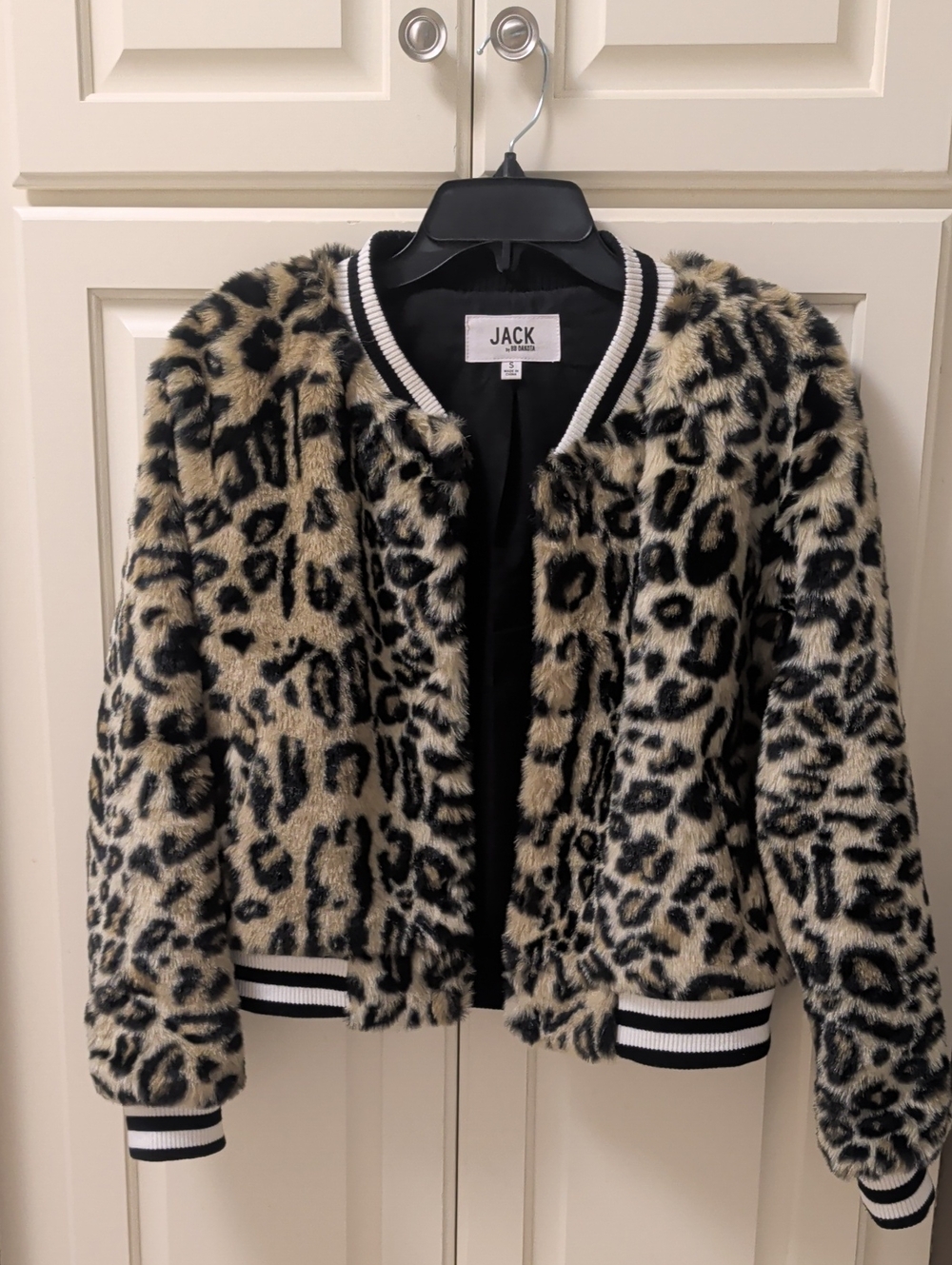 Jack by BB Dakota Leopard Faux Fur Bomber Jacket - Black & Cream